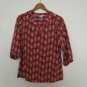 croft & barrow Burgundy Floral Split-Neck Blouse